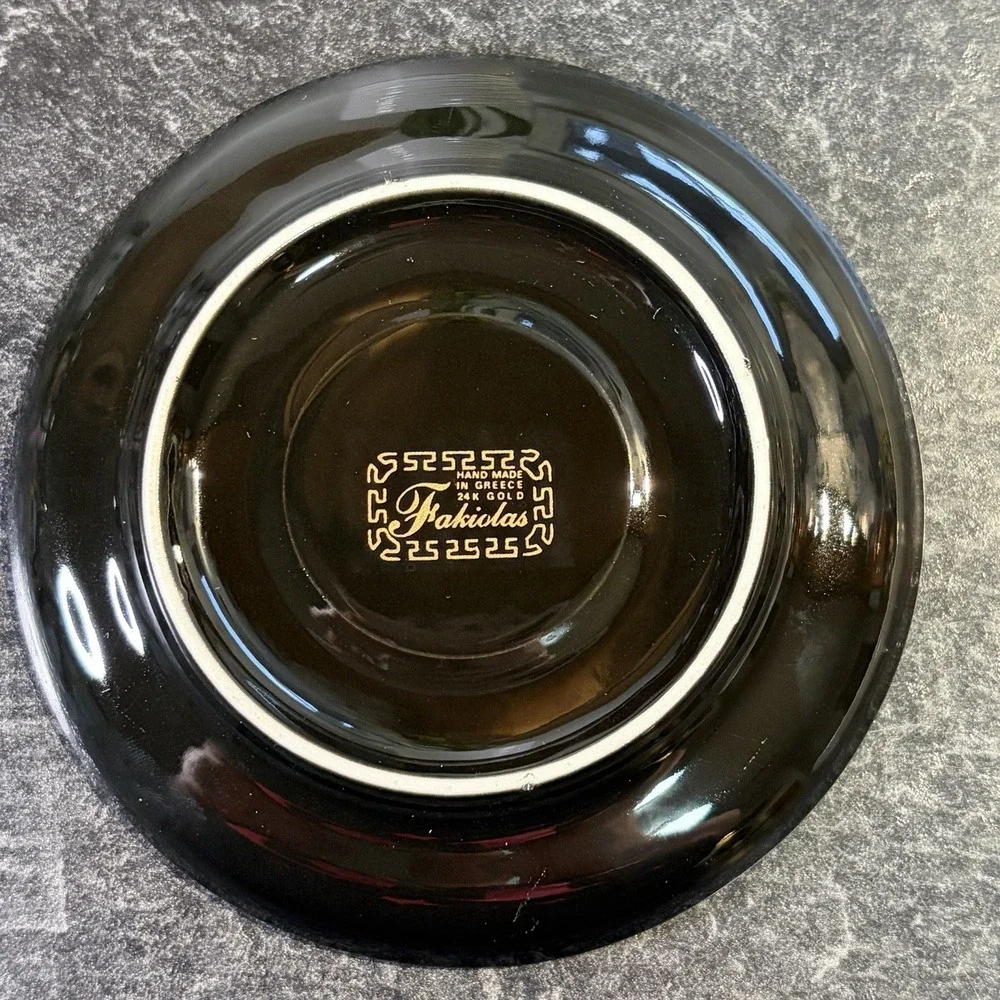 Fakiolas Black & 24K Gold Demitasse Cup and Saucer‎ Handmade In Greece EUC